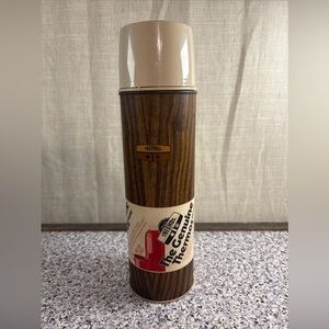 *New Vintage 60s 70s Metal Wood Grain Thermos King Seeley Soup Cup Cooler